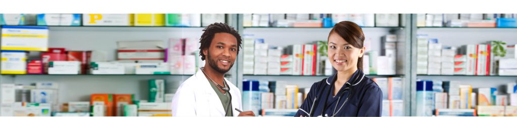Portrait of a Male and Female pharmacists smiling